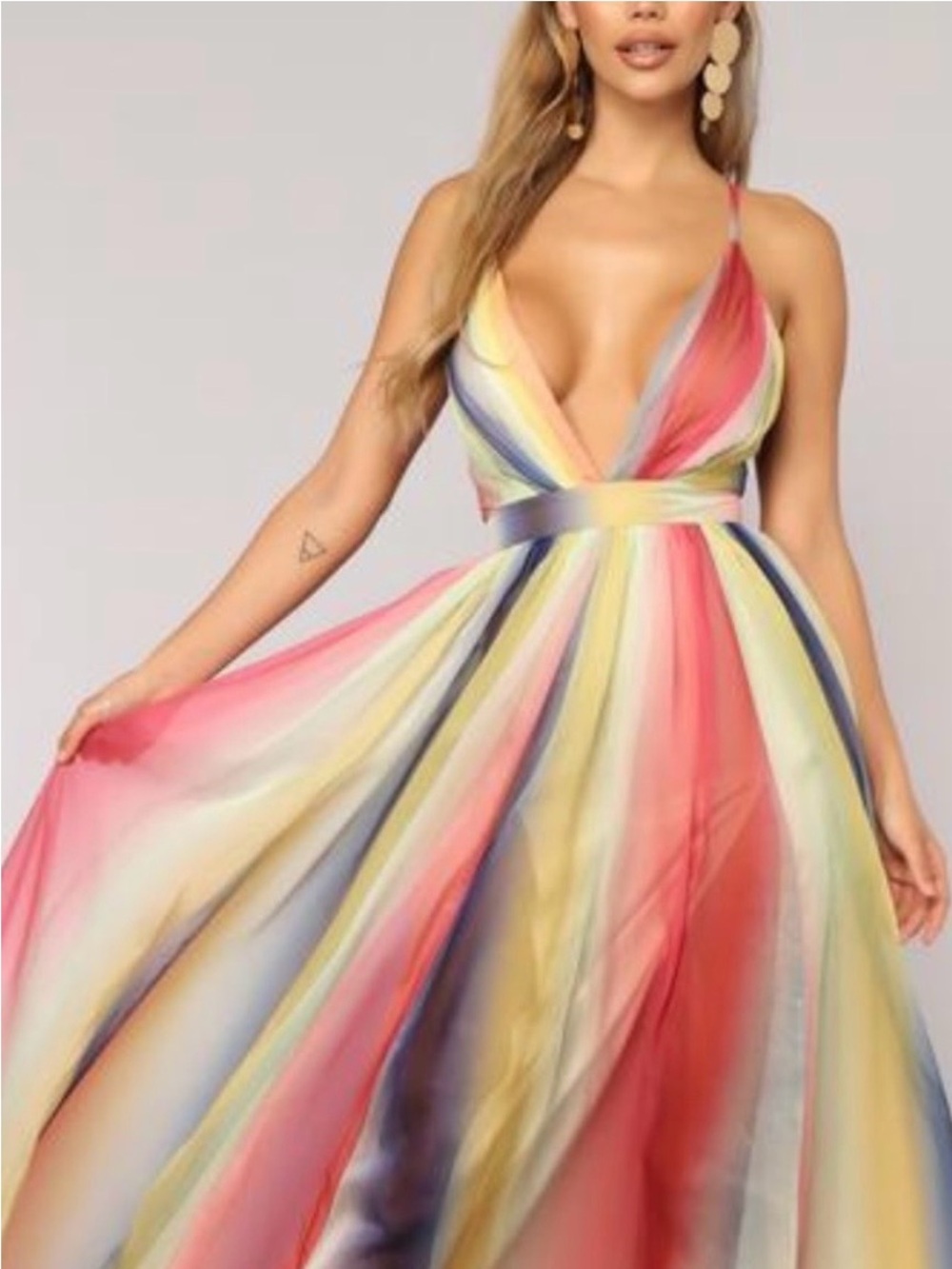 Fashion Nova Rainbow Striped Maxi Dress - Size S